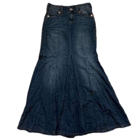 Boston Proper Denim Maxi MermaidSkirt Size Whiskering Pockets